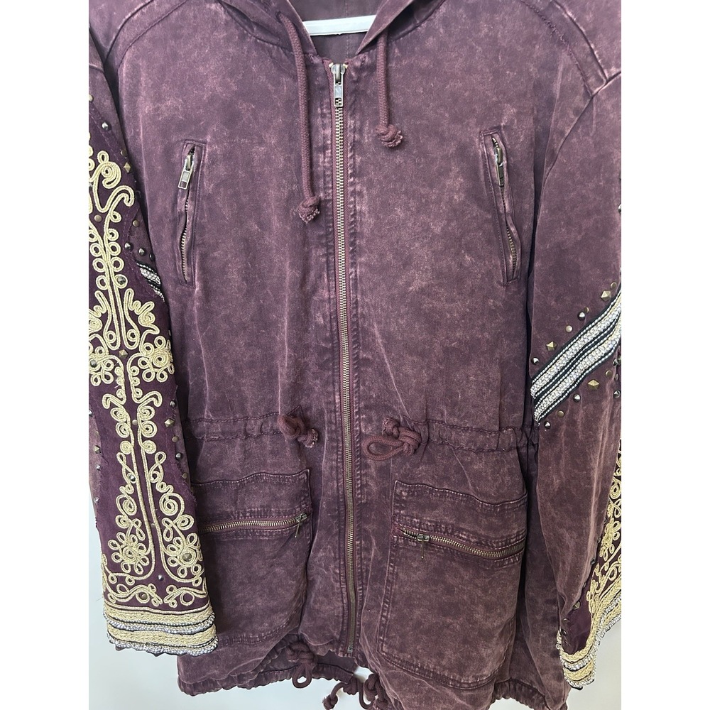 Free People Golden Quills Military Parka Boho Distressed Cargo Utility Jacket S - Picture 9 of 12